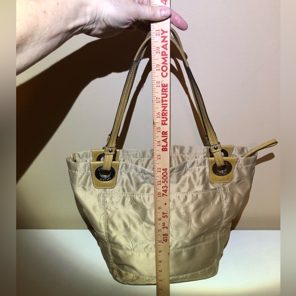 Authentic Coach Matte Gold Fabric Satchel with Shoulder Straps, Zipper Close - Picture 13 of 15